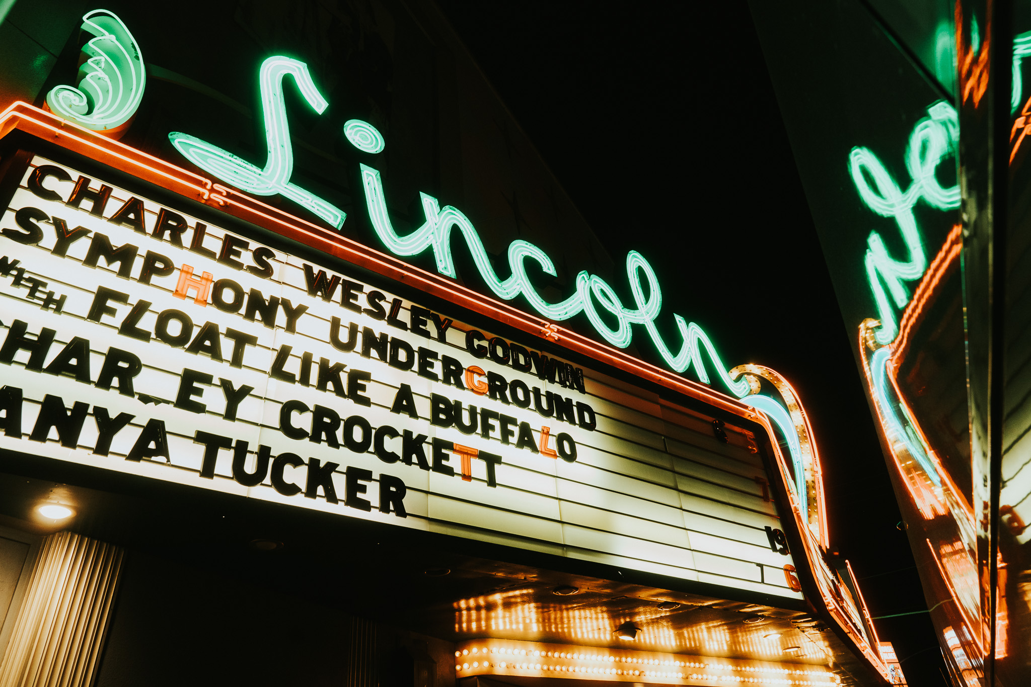 The Lincoln theater marquee at night